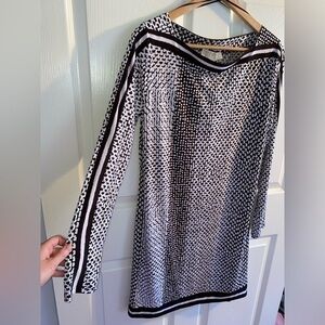 Michael Kors Long Sleeve Dress, Brown and White Animal Print w/ Bold Stripe